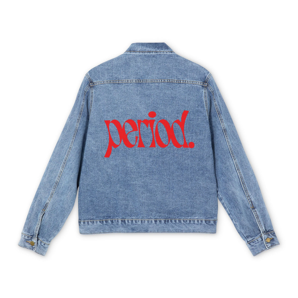 Men's Denim Jacket — Red 'period.' Back Logo Casual Trucker Jacket