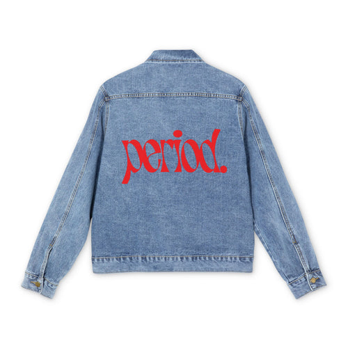 Men's Denim Jacket — Red 'period.' Back Logo Casual Trucker Jacket
