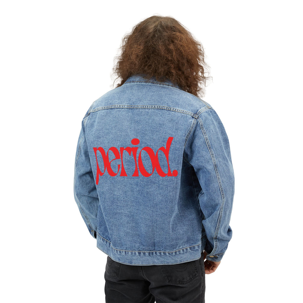 Men's Denim Jacket — Red 'period.' Back Logo Casual Trucker Jacket