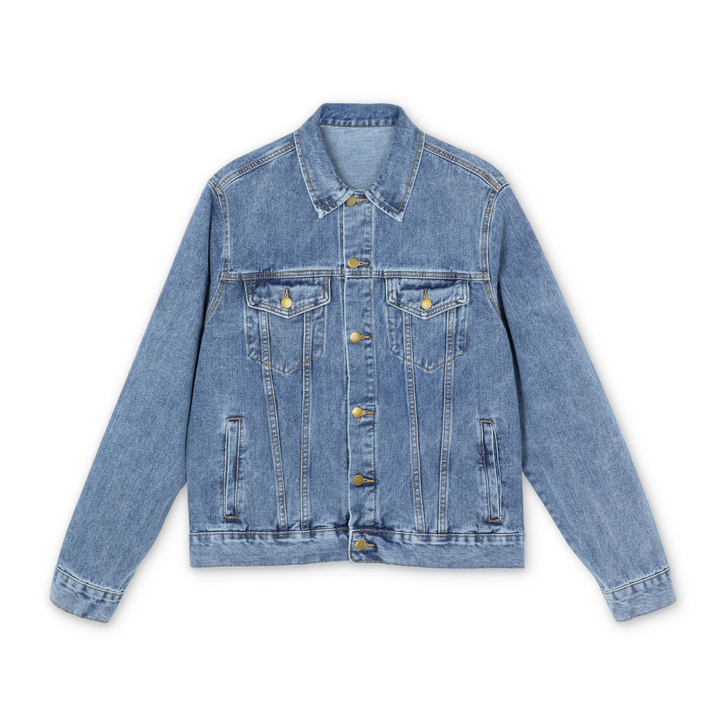 Men's Denim Jacket — Red 'period.' Back Logo Casual Trucker Jacket