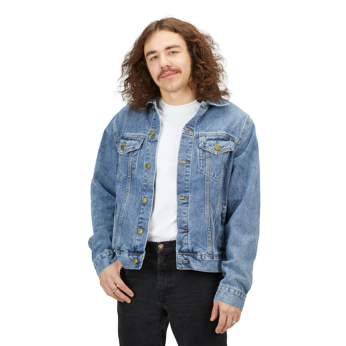 Men's Denim Jacket — Red 'period.' Back Logo Casual Trucker Jacket